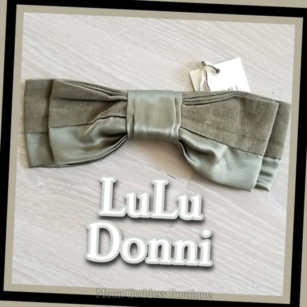 Oversized Satin Hair Bow ✦ Olive Green Ribbed Barrette ✦ Weddings Prom Formal - Picture 2 of 5